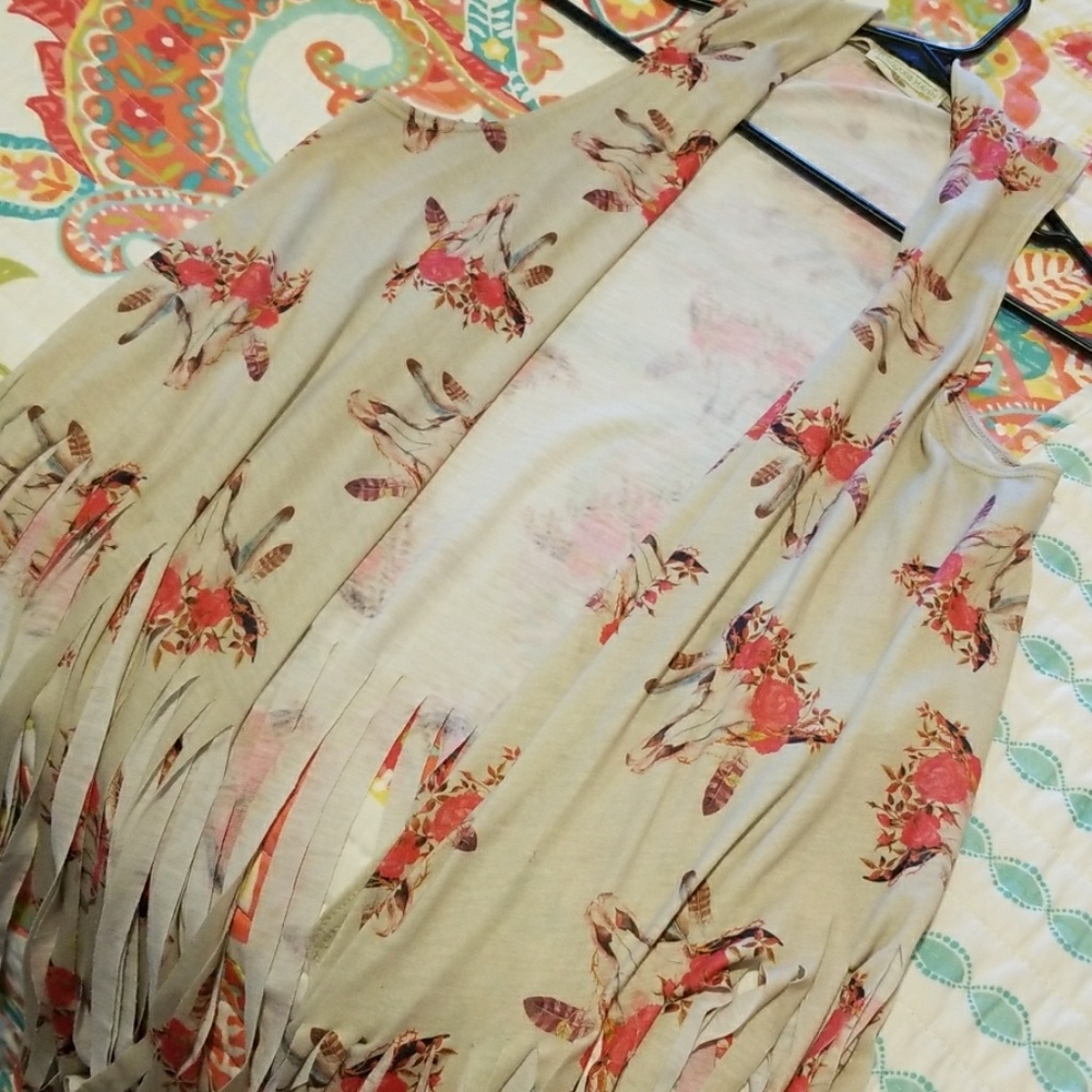 Fringe floral skull vest
